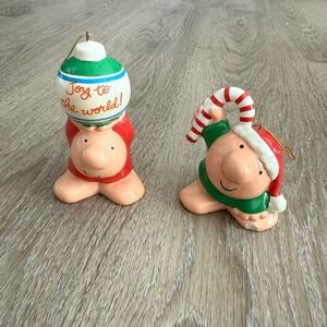 VTG 1981 Ziggy Christmas Ornaments Set of 2 Universal Press Syndicate Ceramic